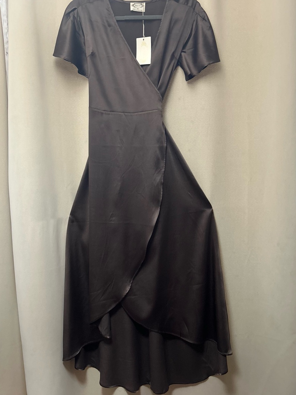 Women’s Brown Satin High-Low Wrap Dress
